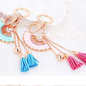 Diamond studded fan tassel keychain